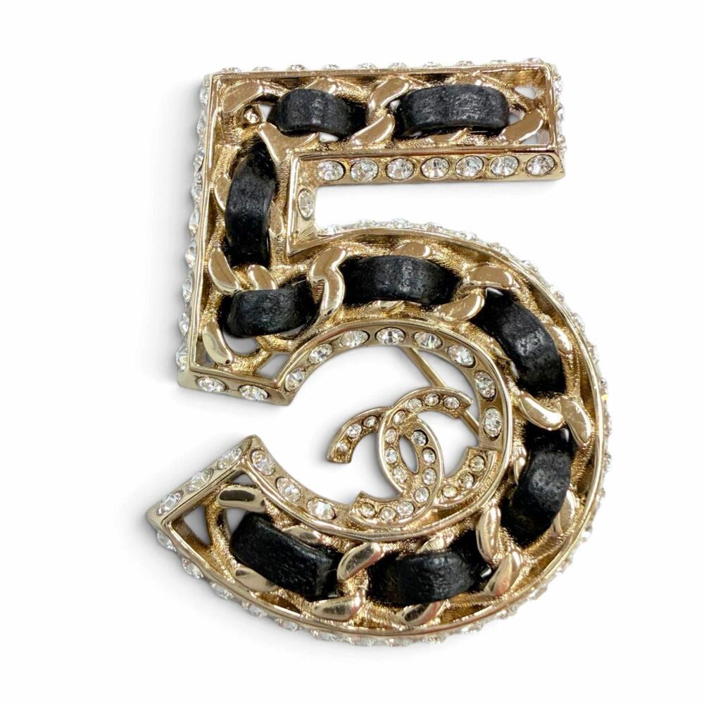 CHANEL Black Leather Logo Brooch